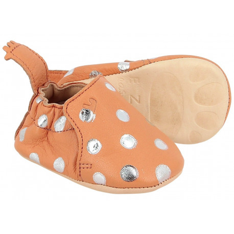 chaussons bébé souples Blumoo 'pois pêche/silver' chaussons bébé souples Blumoo 'pois pêche/silver'