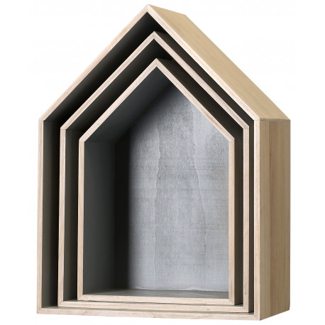 set de 3 étagères maison grises en bois set de 3 étagères maison grises en bois