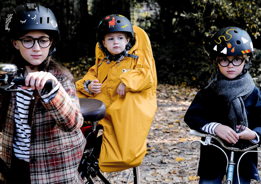 rainette fietsaccessoires fietskledij regenkledij kinderen fiets fluo reclecterend zichtbaar op de fiets