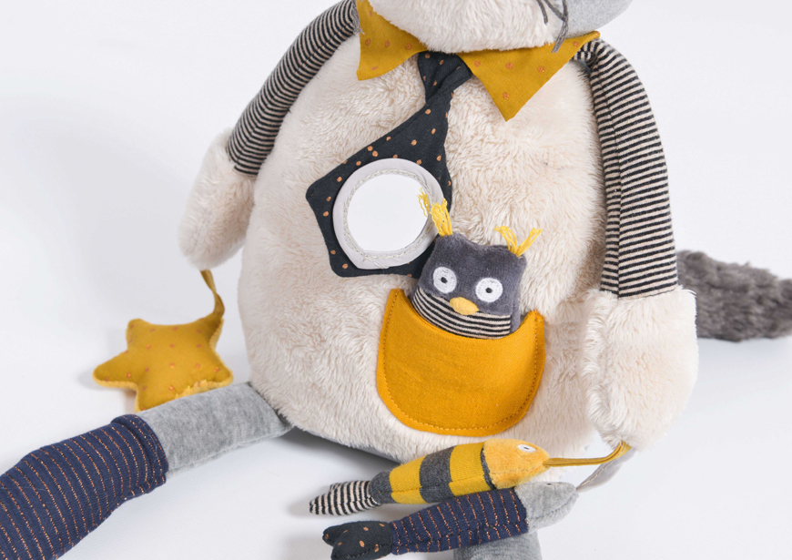 Moulin Roty - Les Moustaches - zachte activiteitenknuffel kat